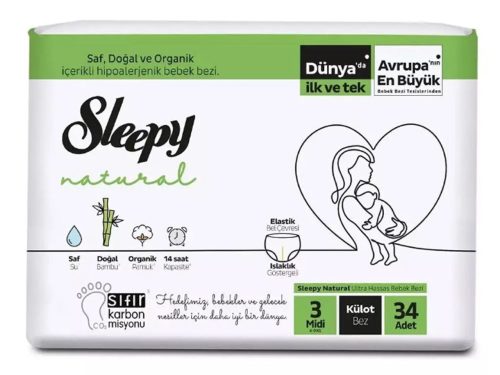 Sleepy Natural Ultra Sensitive Bambusz bugyipelenka Midi 3 (4-9)(34db)