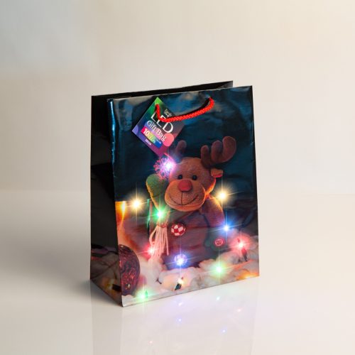 Ajándéktasak papír Karácsonyi 10 színes LED - 265x127x330mm
