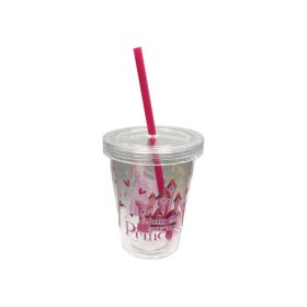   Pohár Műanyag Csavaros Tetővel és Szívószállal Átlátszó 440ml - Hercegnő