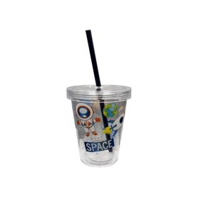   Pohár Műanyag Csavaros Tetővel és Szívószállal Átlátszó 440ml - Űr