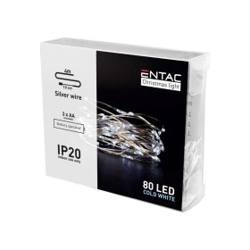   Entac Karácsonyi HIDEG fehér fényfüzér BELTÉRI IP20 - 80 LED - 4m