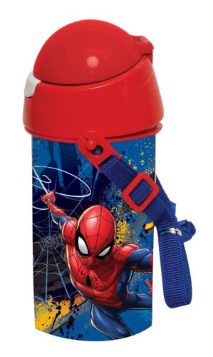Pókember Dark műanyag szívószálas kulacs akasztóval 500 ml