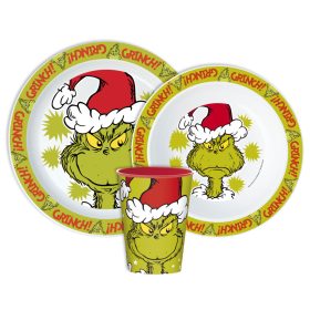   A Grincs Christmas Mischief étkészlet, micro műanyag szett, pohárral 260 ml