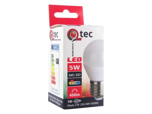 Q-TEC LED izzó kisgömb 5W-G45-E27-2700K - MELEG fehér