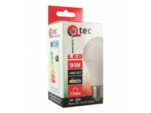 Q-TEC LED izzó gömb 9W-A60-E27-2700K - MELEG fehér