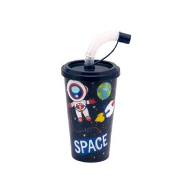   Pohár Műanyag Tetővel és Szívószállal  400ml - Kék Űrhajós