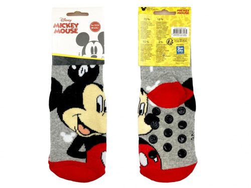 Mickey gyerek vastag csúszásgátlós zokni - Szürke - Piros 31-34