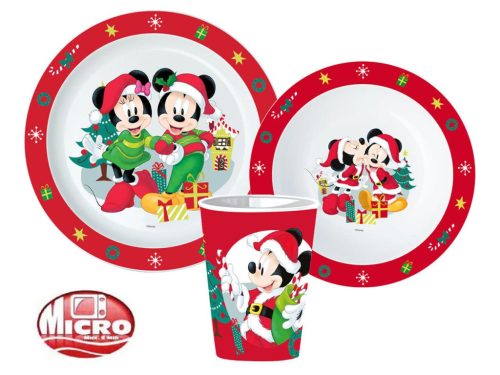 Disney Minnie and Mickey Karácsonyi étkészlet, micro műanyag szett, pohárral 260 ml