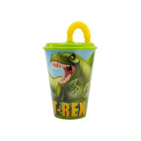 Dinoszaurusz T-Rex szívószálas pohár, műanyag 430 ml