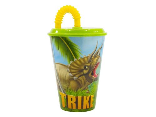 Dinoszaurusz T-Rex szívószálas pohár, műanyag 430 ml