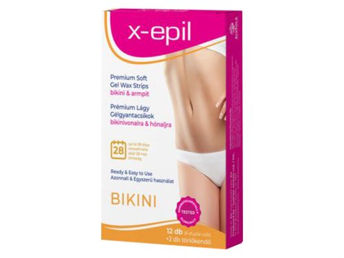 X-Epil Használatra kész prémium gélgyantacsíkok bikini-hónalj - 12db +2db törlőkendő