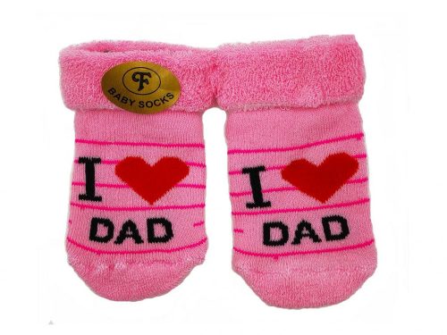 I Love Dad vastag baba zokni 0-12hó - Csíkos - Sötét rózsaszín